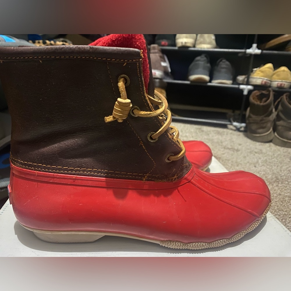 SPERRY Saltwater Tan Red Rain Duck Boots Size 11